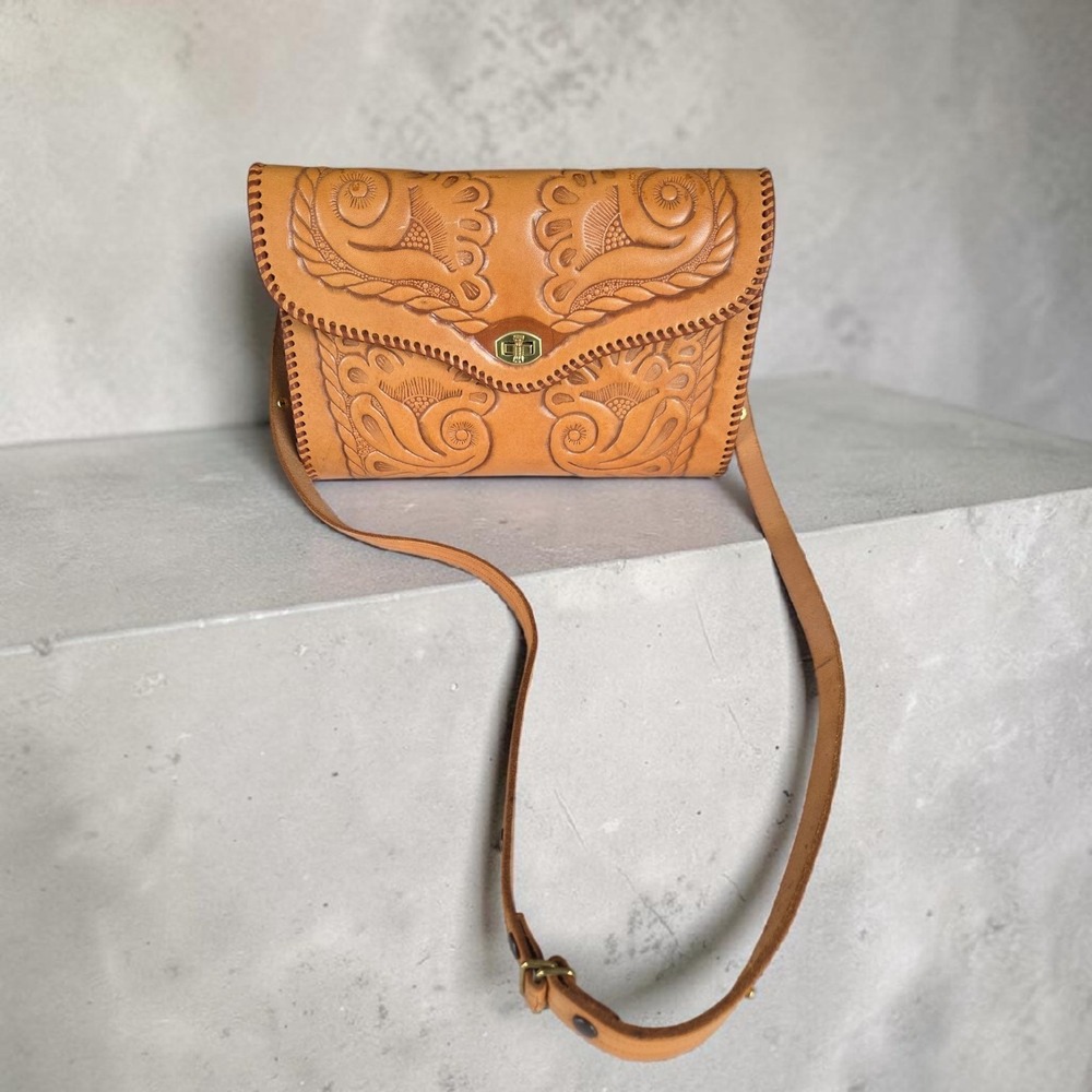 Vintage Hand-Tooled‎ Genuine Leather Purse Shoulder Bag